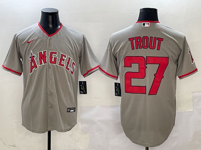 Men Los Angeles Angels #27 Trout Grey Game 2025 Nike MLB Jersey style 1